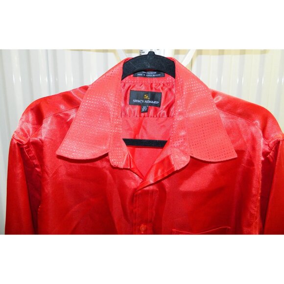 Stacy Adams Mens Red Satin Long-Sleeve Dress Shirt 16.5 38/37 Shiny Flashy - Picture 2 of 14